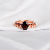 Garnet Engagement Ring Set, Art Deco Moissanite Wedding Band, Sterling Silver