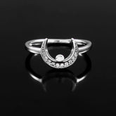 Sterling Silver Crescent Moon Ring, Pave Cubic Zirconia, Dainty Stackable Ring