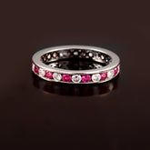 Ruby & Moissanite Eternity Band, Sterling Silver Anniversary Ring