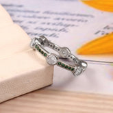 Moissanite Emerald Sterling Silver Wedding Band, Art Deco Eternity Ring