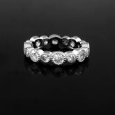 Moissanite Eternity Ring, Sterling Silver Art Deco Milgrain Wedding Band