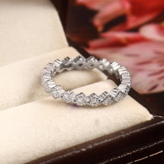 Sterling Silver Moissanite Eternity Band, Sparkly Modern Wedding Statement Dainty Elegant Ring