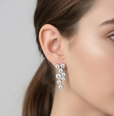 Moissanite Cluster Dangle Earrings, Sterling Silver Bezel Set