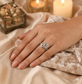 Moissanite Leaf Ring, Sterling Silver Floral Bridal Dainty Cocktail Handmade Artisan Ring