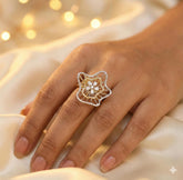 Sterling Silver Big Flower Ring, Moissanite Art Deco Floral Dainty Statement Minimalist Bridal Ring
