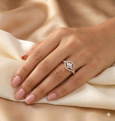 Art Deco Moissanite Flower Ring, Dainty Sterling Silver Bridal Ring