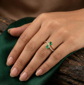 Emerald Bypass Ring • Sterling Silver Moissanite Pavé Flower