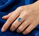 Swiss Blue Topaz Ring, 925 Sterling Silver, Flower Halo, Vintage Solitaire