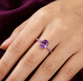 Oval Amethyst Ring, Sterling Silver Purple Engagement Ring