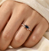 Marquise Simulated Blue Sapphire Ring, 925 Sterling Silver, Vintage Halo