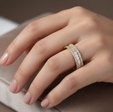 Baguette Moissanite Half Eternity Band, Sterling Silver Wedding Ring