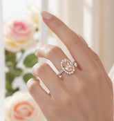 Oval Peach Morganite Engagement Ring, Art Deco Halo, Sterling Silver