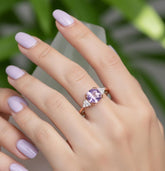 Cushion Amethyst Engagement Ring, Trillion Moissanite, 925 Sterling Silver