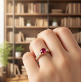 Lab Ruby Engagement Ring, Sterling Silver Halo Filigree Setting