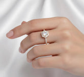 Hexagon Rainbow Moonstone Engagement Ring, Sterling Silver Halo Solitaire