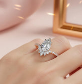 Pear Moissanite Sterling Silver Ring, Crown Teardrop Engagement Ring