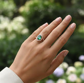 Oval Emerald Engagement Ring, Sterling Silver Bypass Band, Halo Bridal