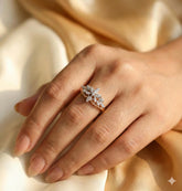 Sterling Silver Leaf Cluster Ring, Moissanite Floral Bridal Jewelry