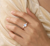 Moonstone Engagement Ring, Sterling Silver, Pearl Accent