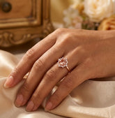 Morganite Engagement Ring, Sterling Silver Flower Halo, Art Deco Ring