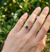 Blue Sapphire Engagement Ring, Sterling Silver Halo, Minimalist Wedding