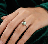 Labradorite Sterling Silver Ring, Round Rainbow Flash Halo Ring