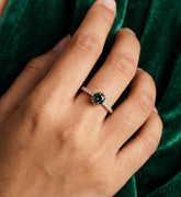 Blue Sapphire Engagement Ring, Sterling Silver Halo, Vintage Style