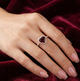 Heart Garnet Engagement Ring, 925 Sterling Silver Halo Solitaire