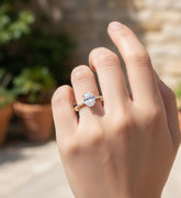 Oval Moissanite Halo Engagement Ring, Sterling Silver Anniversary Ring