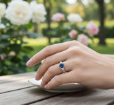 Blue Sapphire Engagement Ring, 925 Sterling Silver Infinity Band