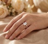Emerald Cut Moissanite Engagement Ring, Sterling Silver, Hidden Halo Marquise Eternity