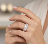 Moissanite Cluster Ring: Sterling Silver Half Eternity Wedding Band