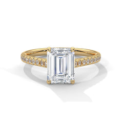 Emerald Cut Moissanite Engagement Ring, 925 Sterling Silver, Hidden Halo Statement Ring