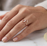 Two Stone Moissanite Ring: Sterling Silver Abstract Twisted Statement Band