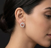 Moissanite Halo Stud Earrings, Oval Cut Sterling Silver, Dainty Modern Bridal Wedding Statement Jewelry