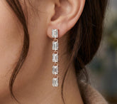 Linear Emerald Cut Moissanite Drop Earrings, 925 Sterling Silver, Modern Bridal