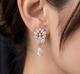 Leaf Cluster Pear Cut Moissanite Earrings, Sterling Silver Bridal Vine Floral Drop High Fashion