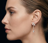 Moissanite Drop Earrings, 925 Sterling Silver, Art Deco Statement Bridal Jewelry