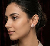 Flower Moissanite Stud Earrings, 925 Sterling Silver, Art Deco Bridal Statement