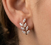 Leaf Climber Moissanite Earrings, 925 Sterling Silver, Marquise Botanical Floral Women's Fashion Studs Earrings