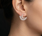 Crescent Moon Moissanite Earrings, 925 Sterling Silver, Pear Cut Celestial Studs