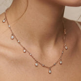 Droplet Moissanite Necklace, Sterling Silver, Round Bezel Dangle Chain, Bridal Boho Chic