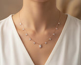 Emerald Cut Moissanite Leaf Charm Necklace, 925 Sterling Silver Nature Jewelry