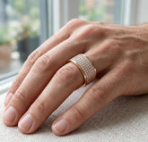 Five Row Pave Moissanite Men’s Wedding Ring, Sterling Silver Statement Ring