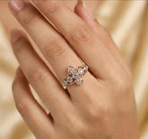 Art Deco Moissanite Sterling Silver Ring, Floral Anniversary Gift