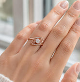 14K Solid Gold Moissanite Filigree Swirl Cluster Ring, Nature Inspired Jewelry