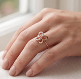 Solid 14k Rose Gold Butterfly Ring, Genuine Moissanite Statement Jewelry