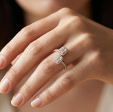 Toi et Moi Moissanite Ring, Emerald Cut Two Stone Open Bypass, Sterling Silver Engagement