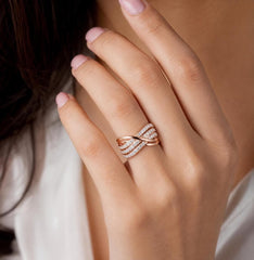 Multi Row Moissanite Criss Cross Ring, Sterling Silver Wide Band Statement Wedding Ring