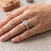 Round Moissanite Ring, 925 Sterling Silver, Rose Gold Eternity Band, Bridal Cluster Ring